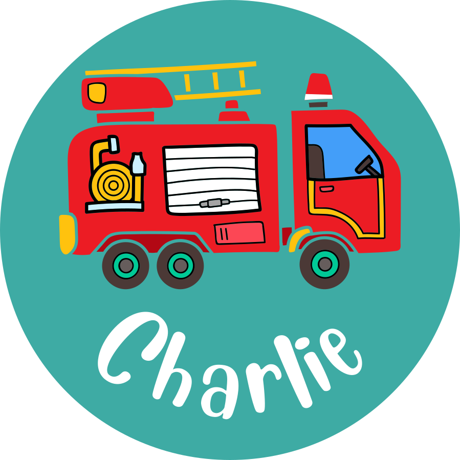 Vinyl tapijt kind gepersonaliseerde brandweerwagen - TenStickers