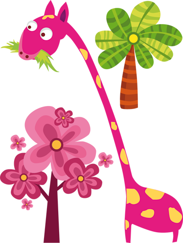 Vinyl tapijt kind roze giraffe eet - TenStickers