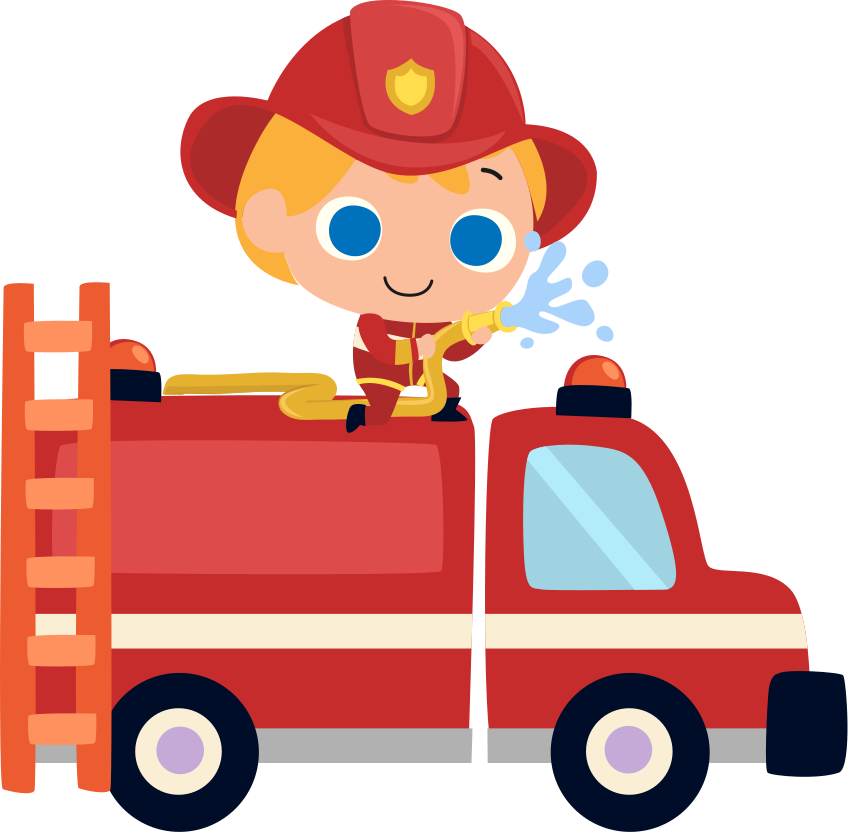 Vinyl tapijt kind brandweerman rode auto - TenStickers