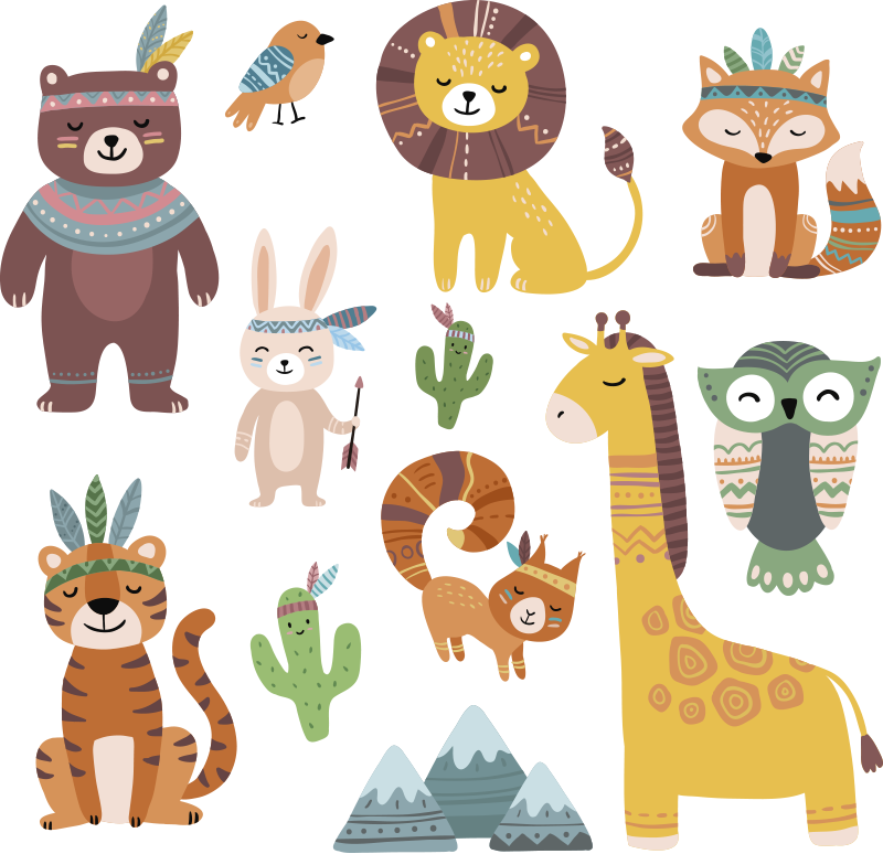 Vinyl tapijt kind met grappige tribale dieren - TenStickers
