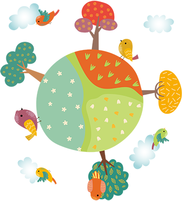Vinyl tapijt kind met dieren in een cirkelvormige lente - TenStickers