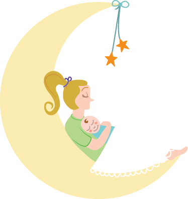 Vinyl tapijt kind mama en baby op de maan - TenStickers