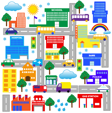 Vinyl tapijt kind kleurrijke grote stad - TenStickers