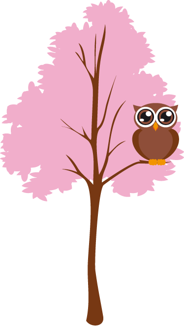 Vinyl tapijt kind roze boom met uil - TenStickers