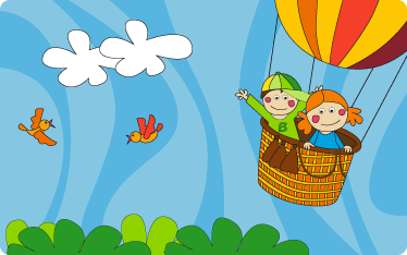 Vinyl tapijt kind vliegen in een luchtballon - TenStickers