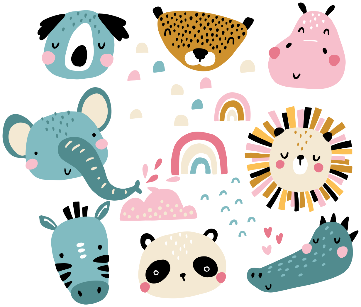 Vinyl tapijt kind met kleine dieren nordic stijl - TenStickers