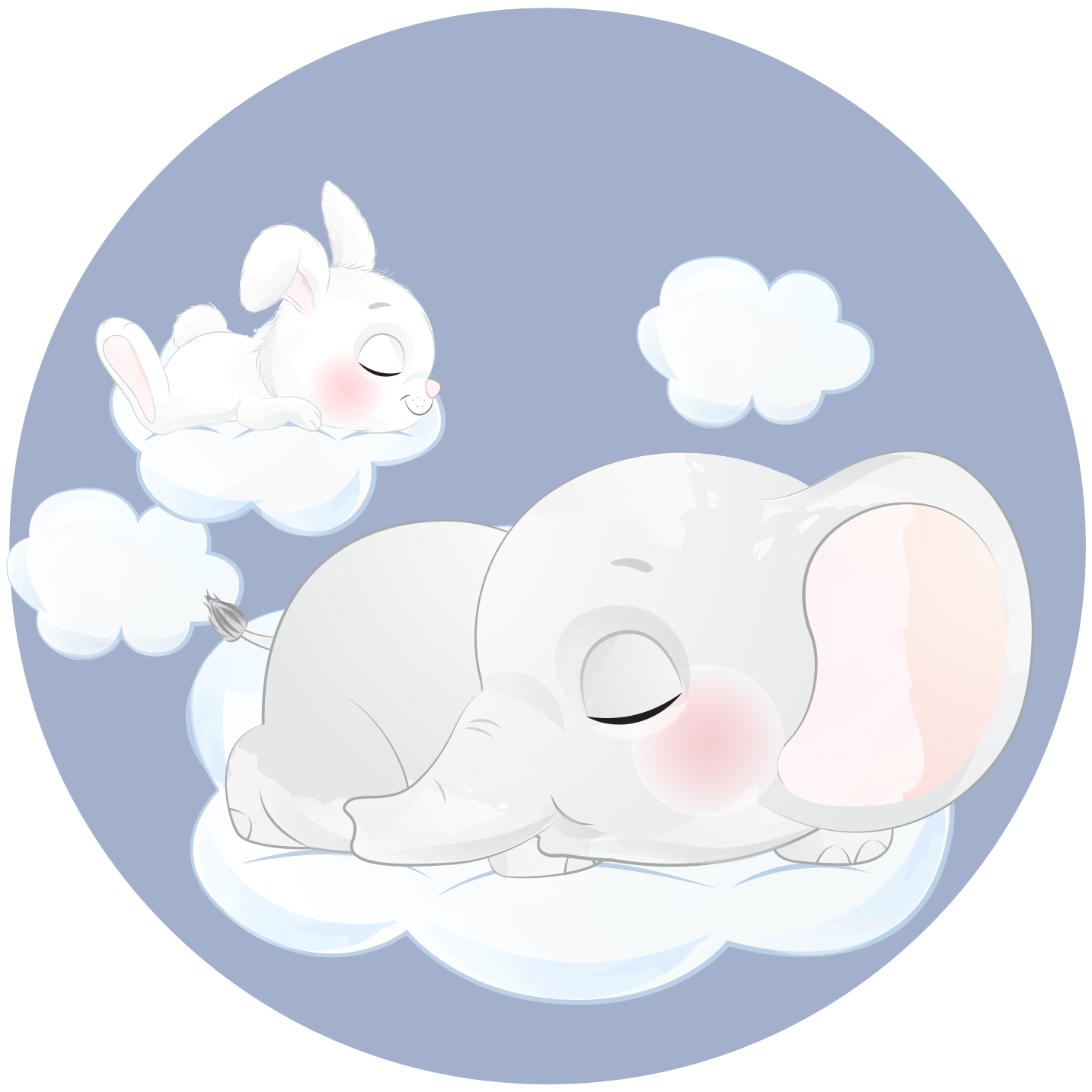 Vinyl tapijt kind olifant en konijn op wolk - TenStickers