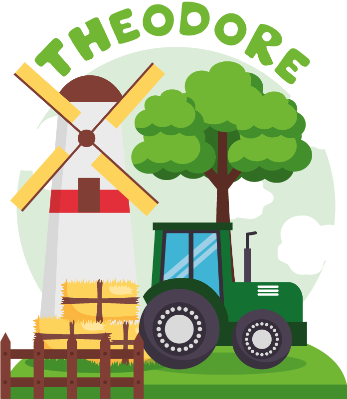 Vinyl tapijt kind groene tractor met heuvel en wolken - TenStickers