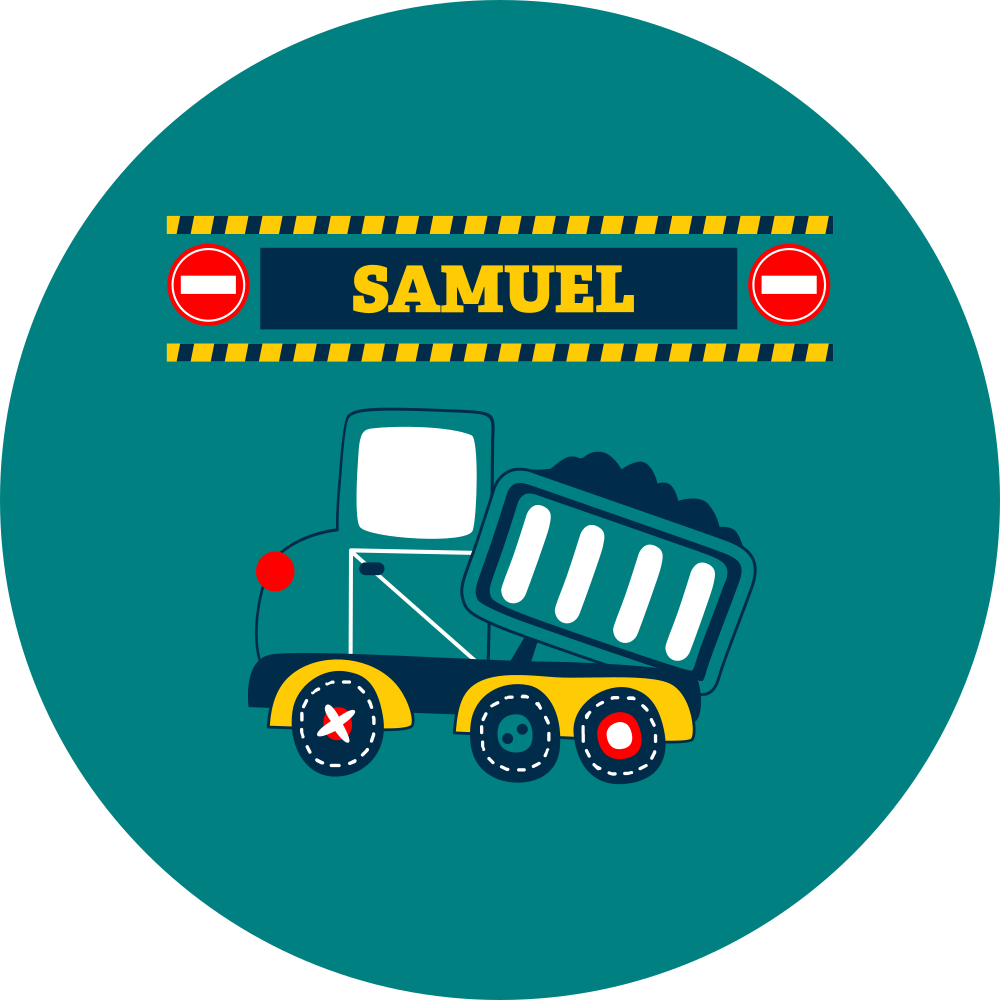 Vinyl tapijt kind met gepersonaliseerde vrachtwagen - TenStickers
