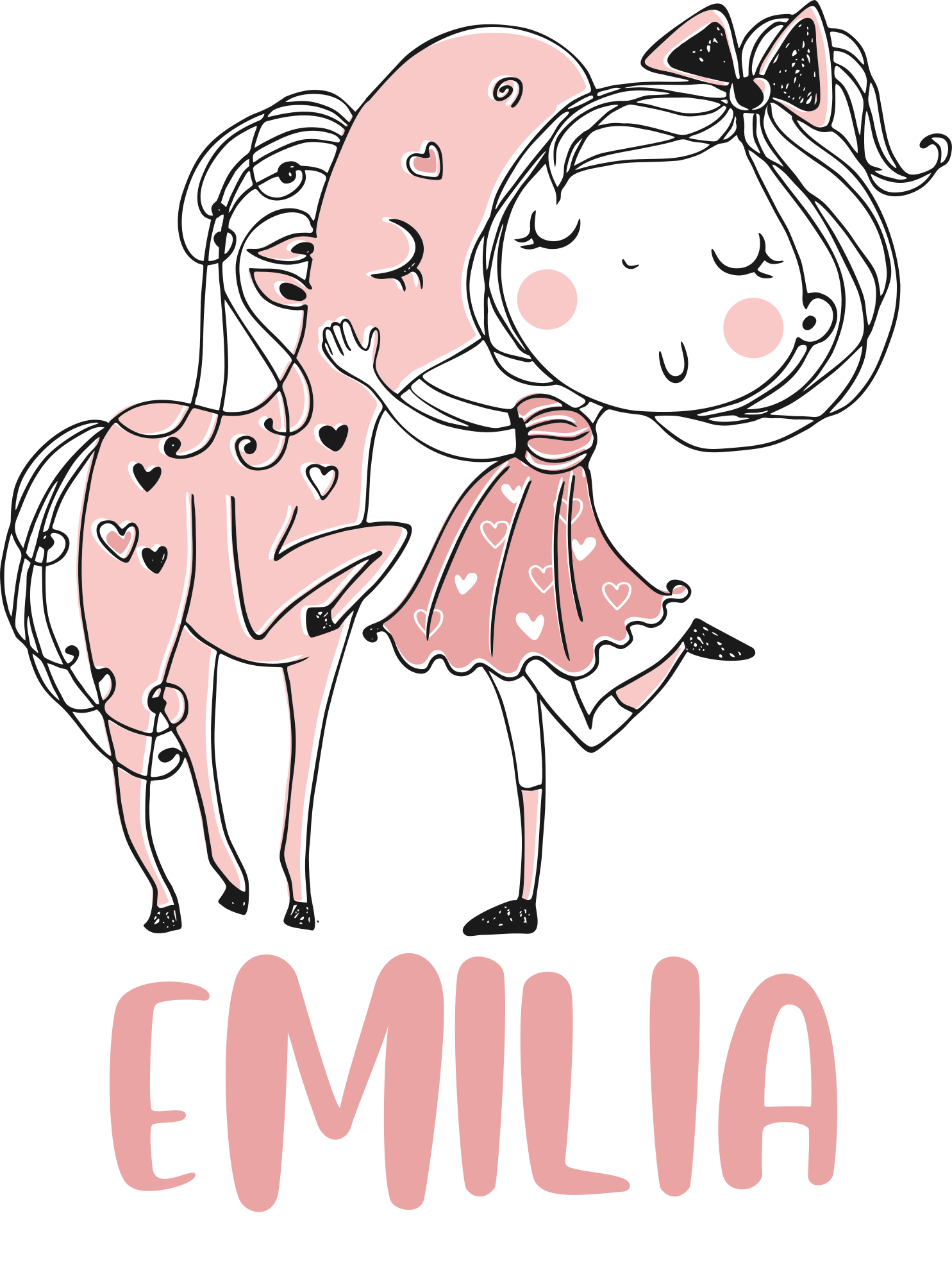 Vinyl tapijt kind prinses met roze jurk en paard - TenStickers