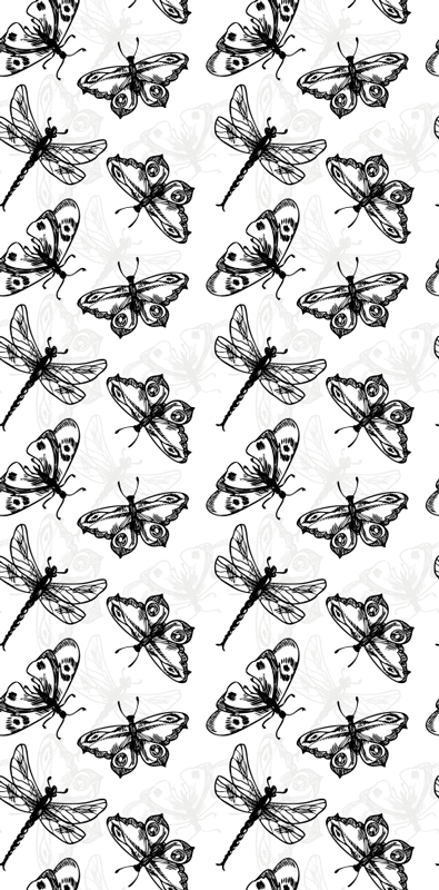 Vinyl tapijt badkamer zwart-wit libelle vlinder patroon - TenStickers