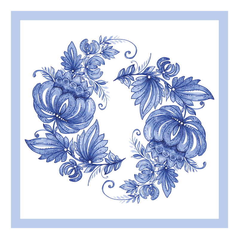 Vinyl tapijt badkamer wit en blauw horezu ornament - TenStickers