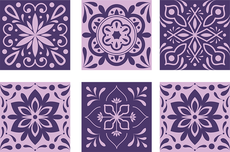 Vinyl tapijt badkamer paarse bloemen tegels - TenStickers