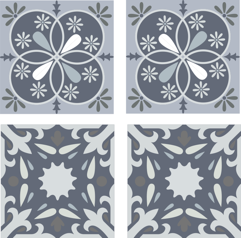 Vinyl tapijt badkamer blauwe originele bloemenstickers - TenStickers
