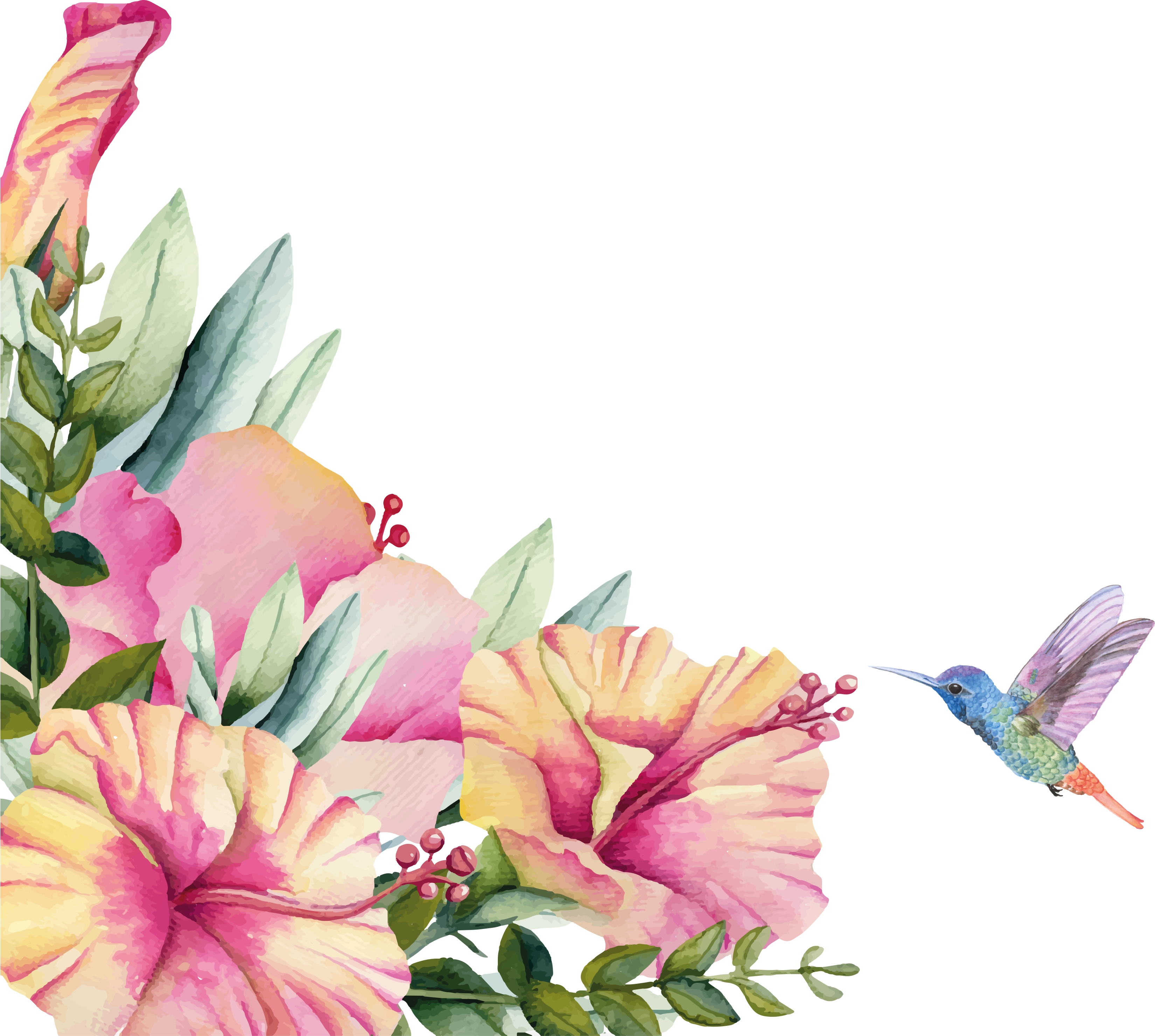 Vinyl tapijt badkamer bloemen met kolibrie - TenStickers
