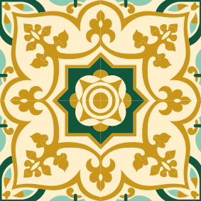 Vinyl tapijt badkamer goud en groen spaanse tegels patroon - TenStickers