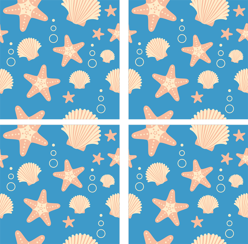 Vinyl tapijt badkamer vissen en schelpen onderwater tegels - TenStickers