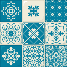 Vinyl tapijt keuken grijs en blauw patroon - TenStickers
