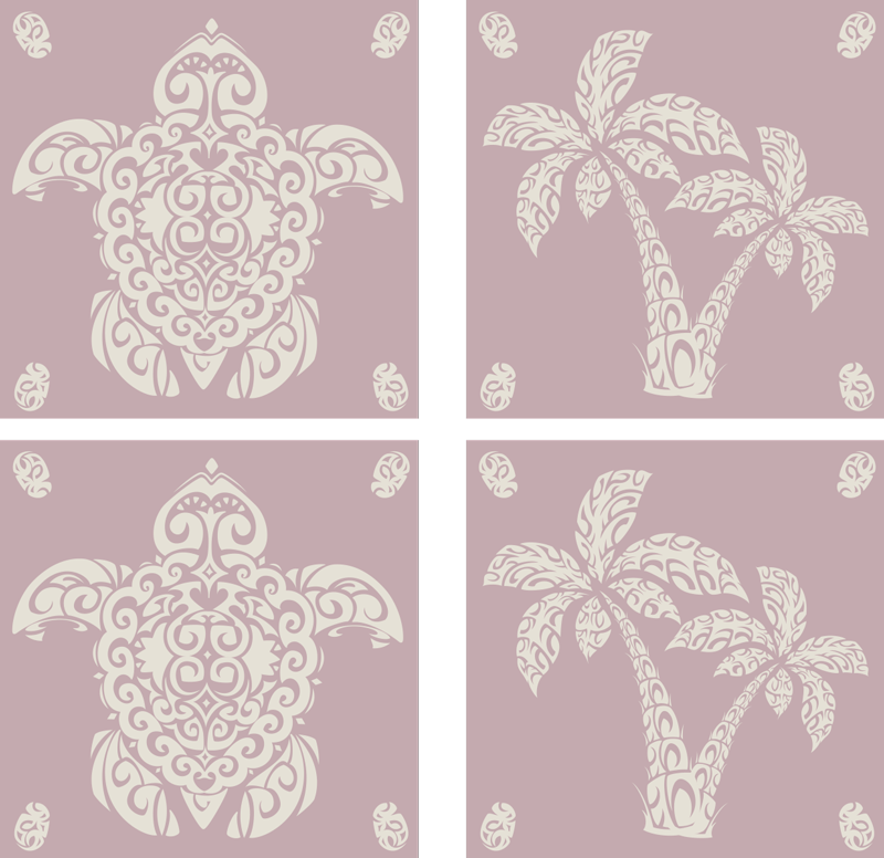 Vinyl tapijt keuken hawaïaanse schildpad en palm patroon - TenStickers