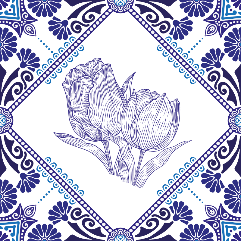 Vinyl tapijt keuken delfts blauwe tulpen - TenStickers