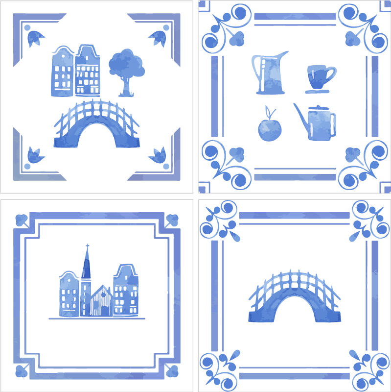 Vinyl tapijt keuken delftse huizen - TenStickers