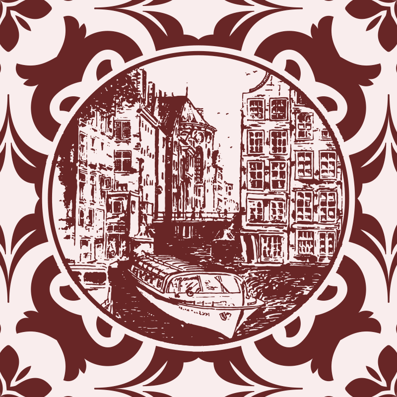 Vinyl tapijt keuken grachtenhuizen en boot - TenStickers