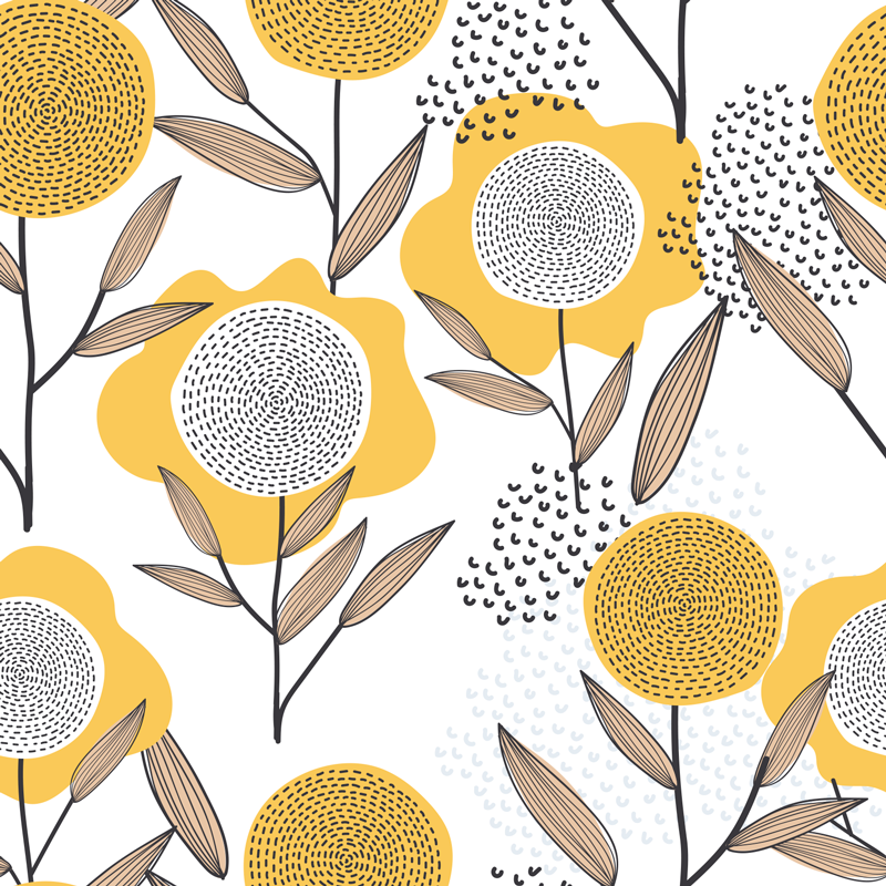 Vinyl tapijt keuken geel abstract bloemenpatroon - TenStickers