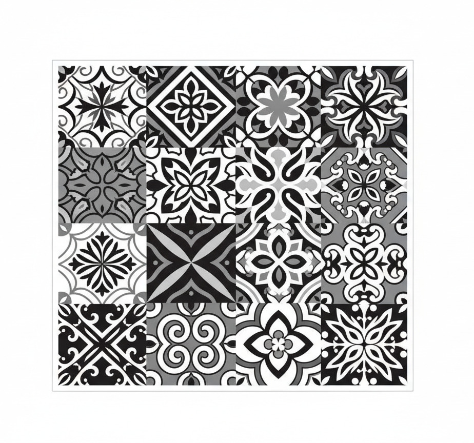 Vinyl tapijt keuken sterke zwarte geometrie contrast - TenStickers