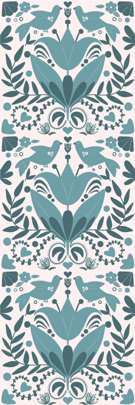 Vinyl tapijt keuken blauw volkskunst met vogels - TenStickers
