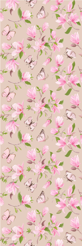 Vinyl tapijt slaapkamer roze magnolia en vlinder design - TenStickers
