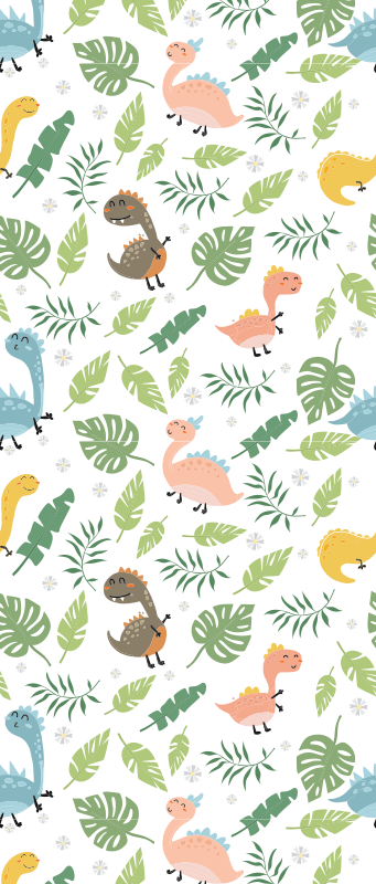 Vinyl tapijt slaapkamer pastel kleur bos met dinosaurussen - TenStickers
