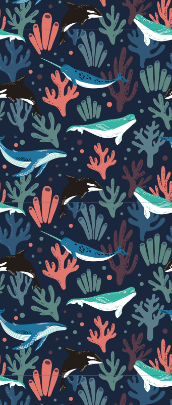 Vinyl tapijt slaapkamer levendige zee dieren op blauw - TenStickers