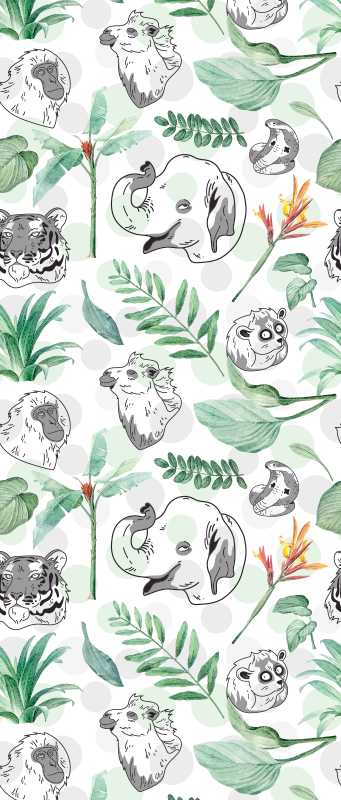 Vinyl tapijt slaapkamer aquarel tropische dieren en planten - TenStickers