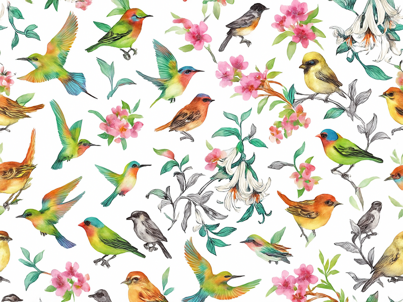 Vinyl tapijt slaapkamer kleurrijke natuur met vogels - TenStickers