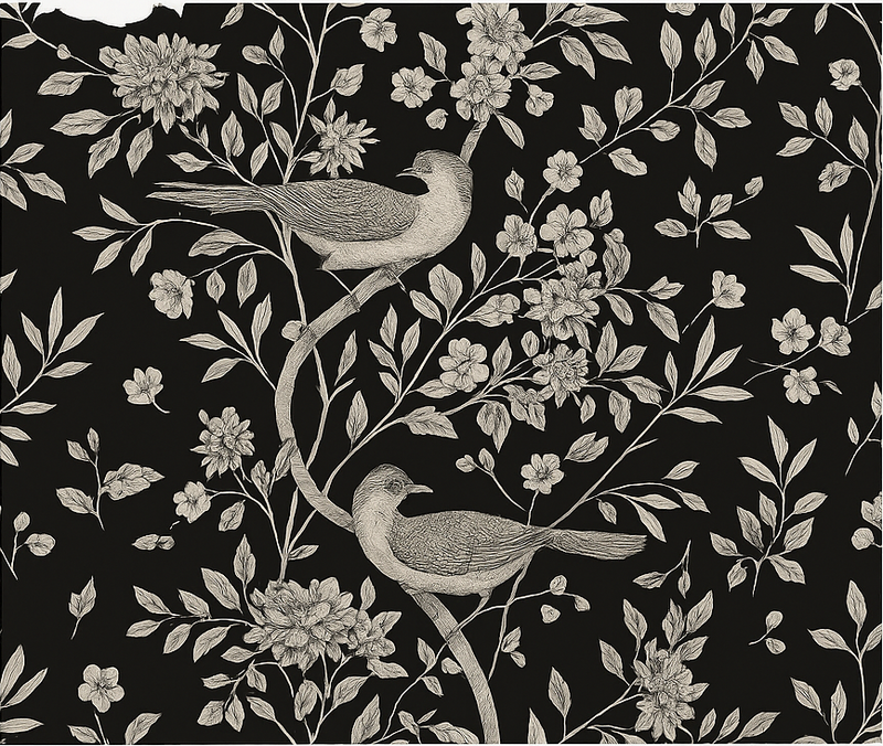 Vinyl tapijt slaapkamer grijze boom met bloemen en vogels - TenStickers