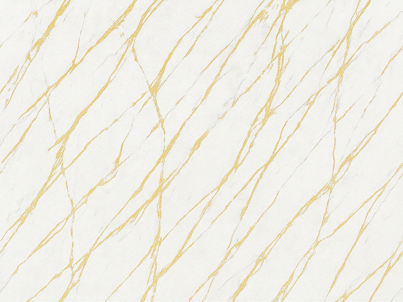 Vinyl tapijt slaapkamer witte steen met gouden scheuren - TenStickers