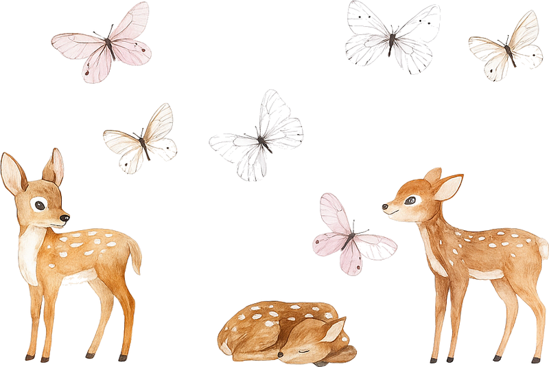 Vinyl tapijt slaapkamer met kleine hertjes en vlinders - TenStickers