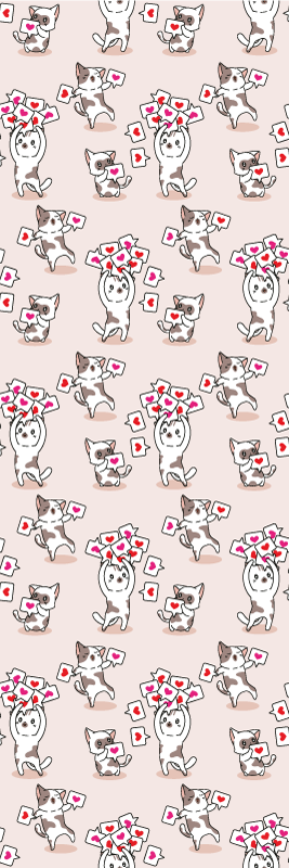 Vinyl tapijt slaapkamer katten met hartjespatroon - TenStickers