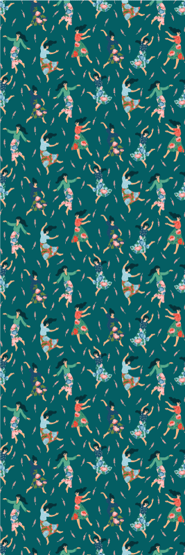 Vinyl tapijt slaapkamer dansende vrouwen met bloemen - TenStickers