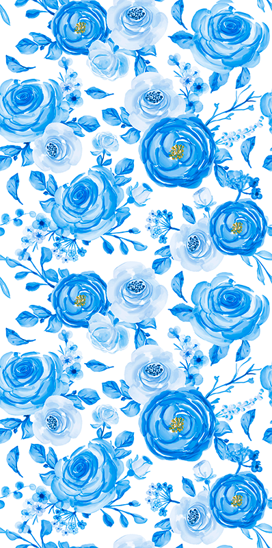Vinyl tapijt slaapkamer nordic stijl blauwe klokken bloemen - TenStickers