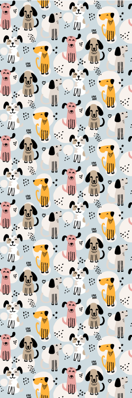Vinyl tapijt slaapkamer met meerkleurige honden op blauw - TenStickers