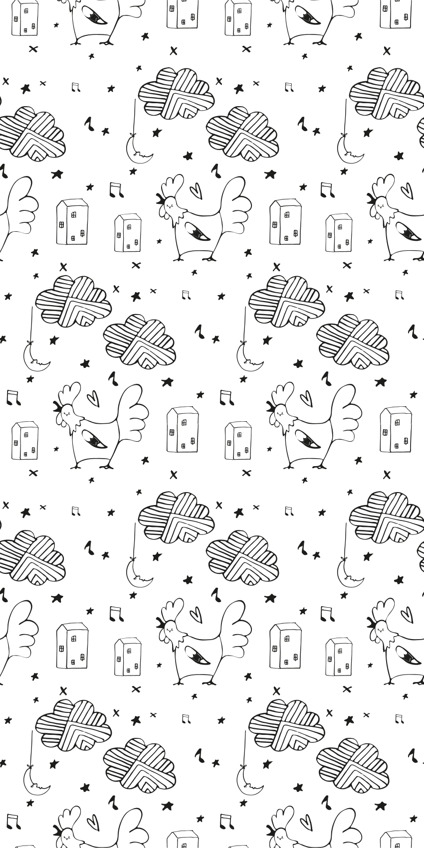 Vinyl tapijt scandinavisch zwart-witte kippen - TenStickers