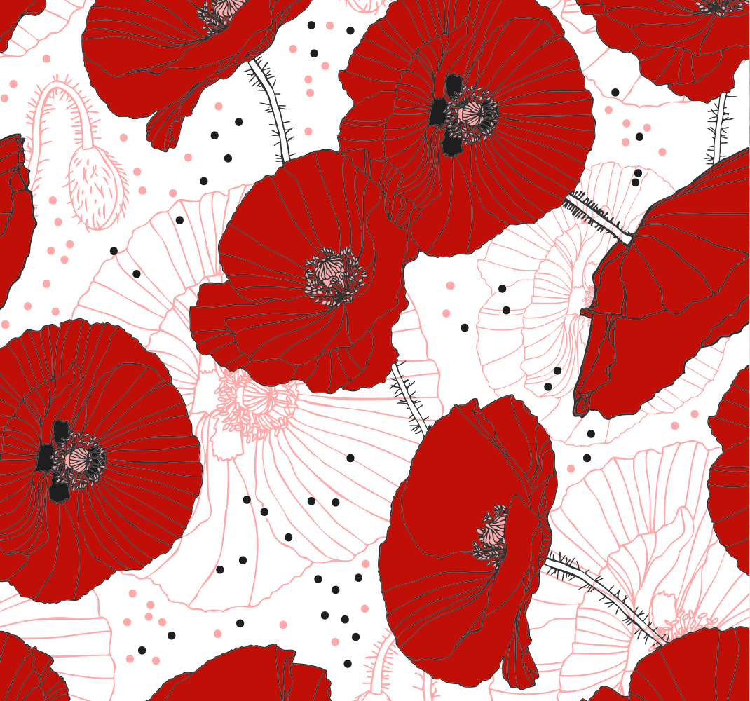 Vinyl tapijt natuur met tekening en rode bloemen - TenStickers