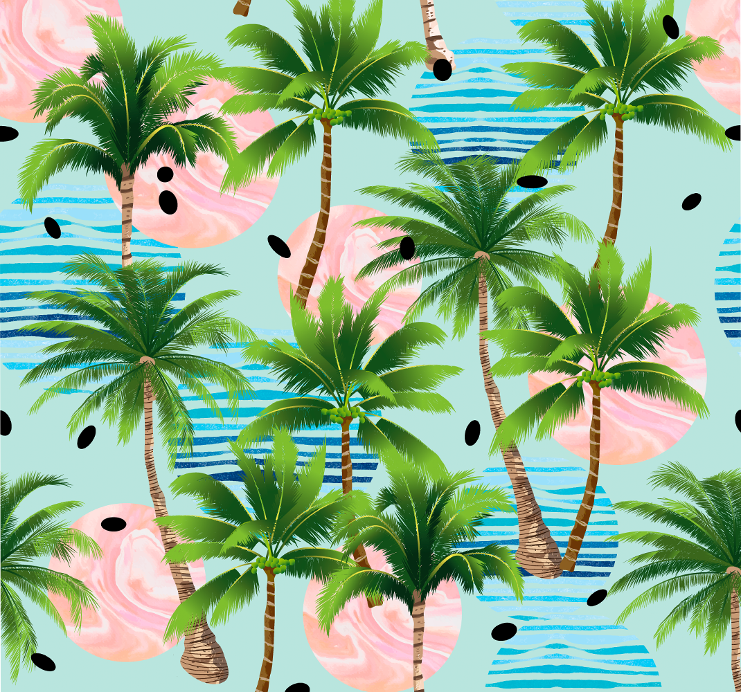 Vinyl tapijt natuur palm bomen en golven - TenStickers