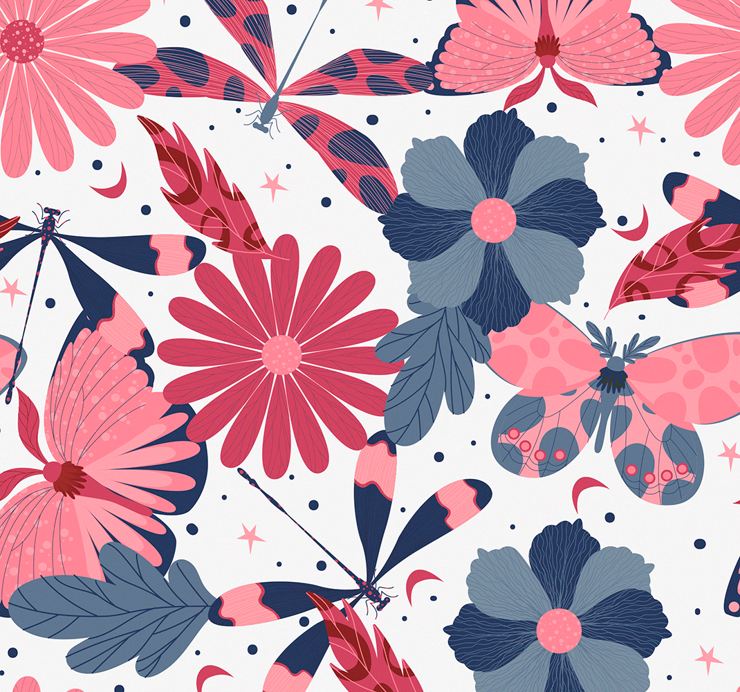 Vinyl tapijt natuur met bloemen en vlinders patroon - TenStickers