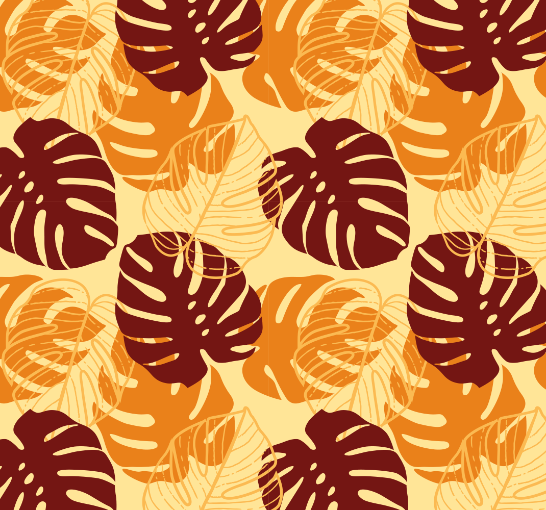Vinyl tapijt natuur donkerrood en gele monstera - TenStickers