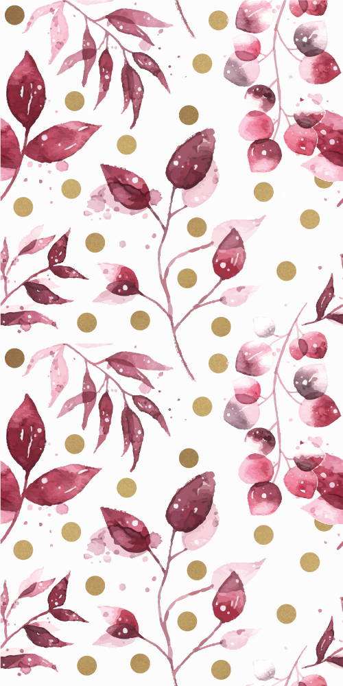 Vinyl tapijt natuur bordeaux bladeren met gouden stippen - TenStickers