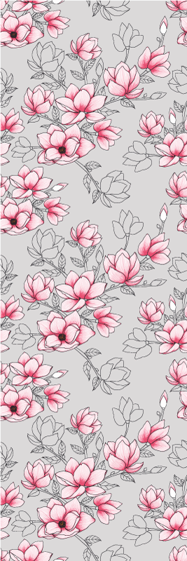 Vinyl tapijt natuur met meerdere magnolia bloemen op zilver - TenStickers