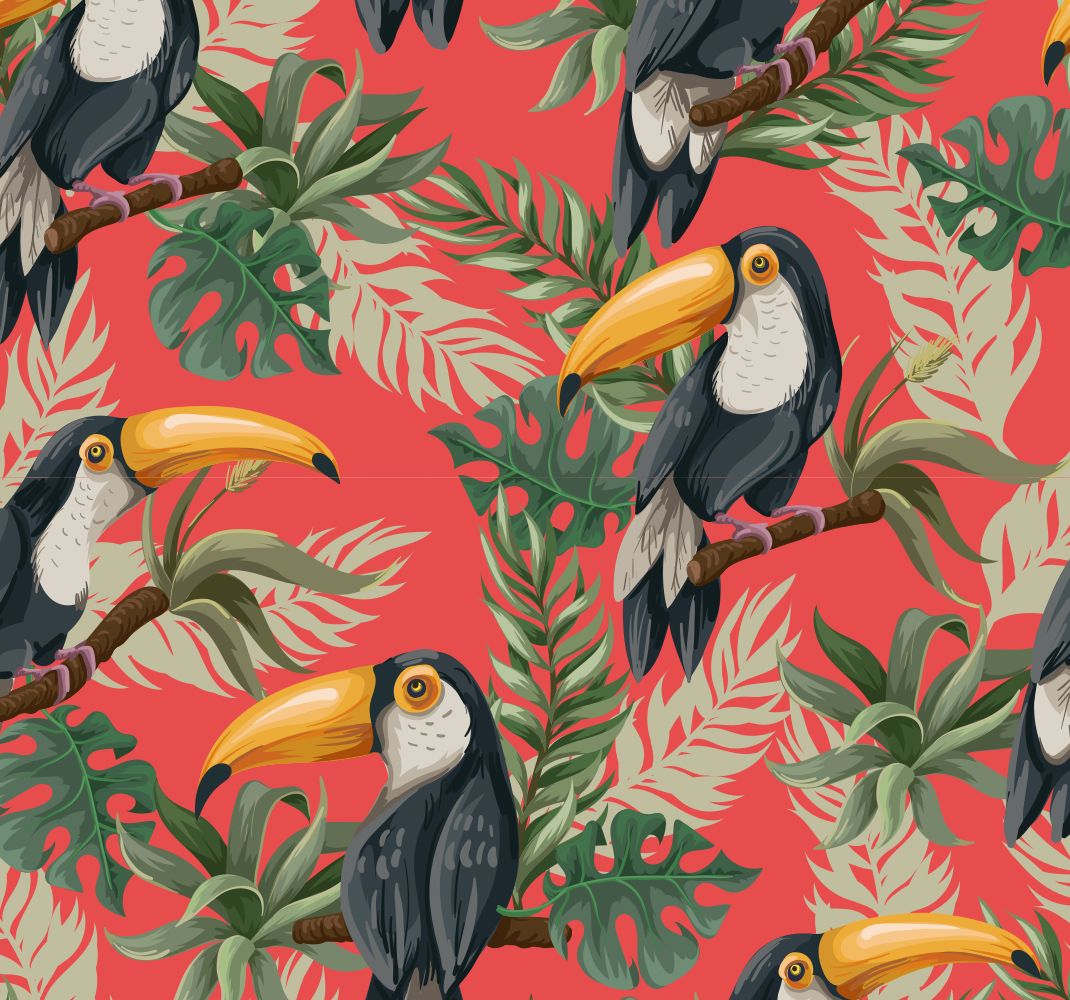 Dieren vinyl tapijt toucans tropische behang - TenStickers