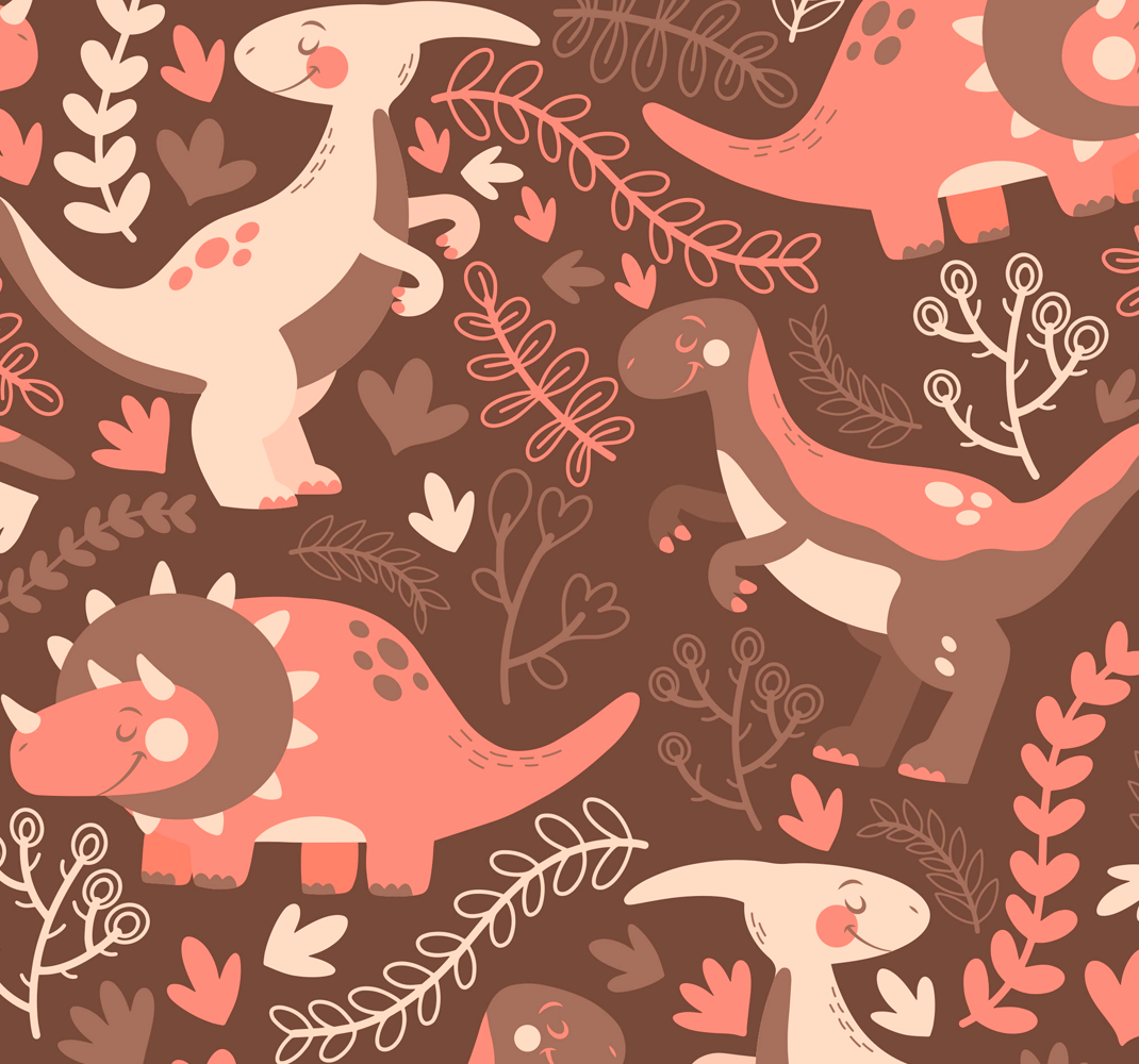 Dieren vinyl tapijt dinosaurus en bladeren behang - TenStickers